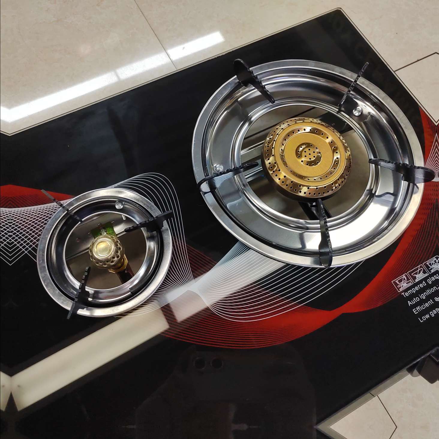 Export three-eye old-fashioned and old-style stove, household gas stove, glass double gas stove, single-tube fierce stove head, golden stove, gas stove Specification image