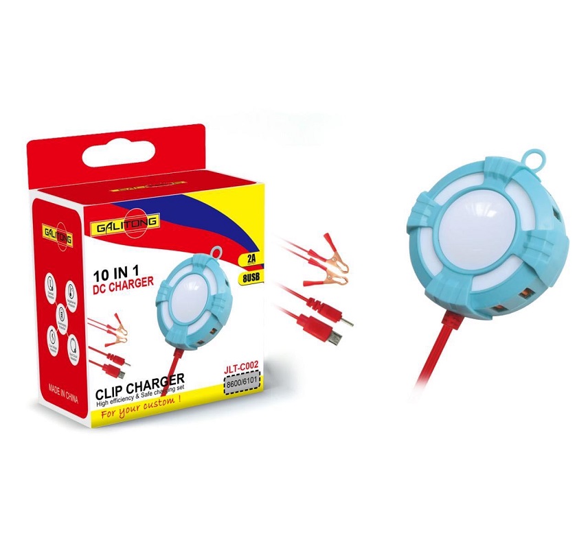 USB clip charger: One tray, two clips, USB charger full figure