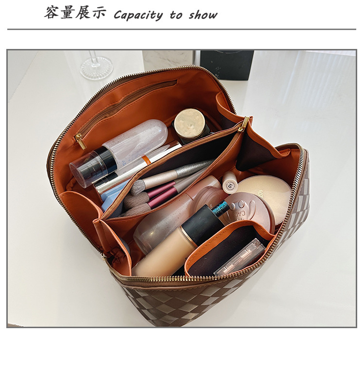 厂家批发化妆包女大容量棋盘格双拉防水收纳包手提高颜值洗漱包女详情图11