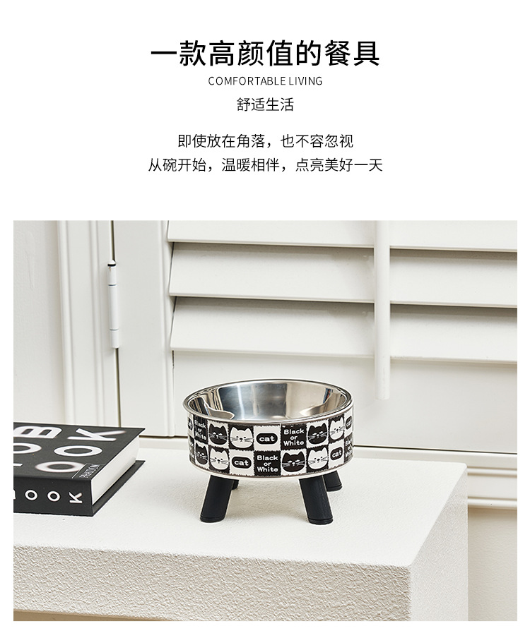工厂跨境新品宠物碗高脚碗复古风萌趣宠物防颈椎猫碗狗盆不锈钢碗详情图7
