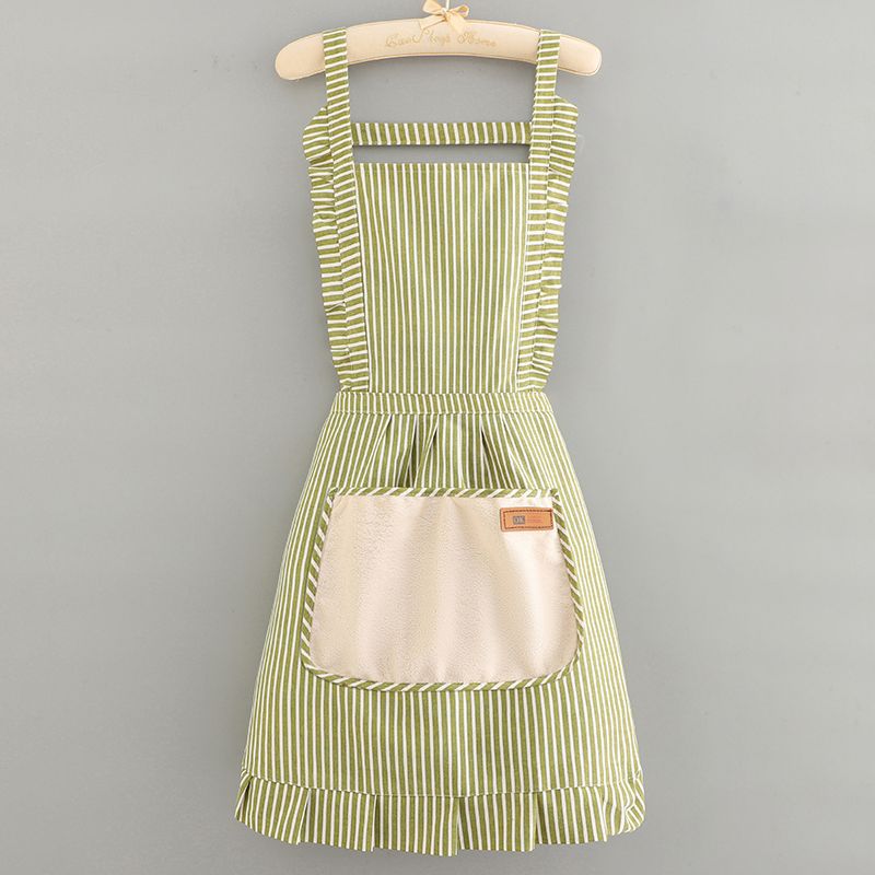 Cotton and linen princess dress apron, breathable and oil-proof, home cooking and dining work clothes, women's lace, stylish and fashionable Item Picture