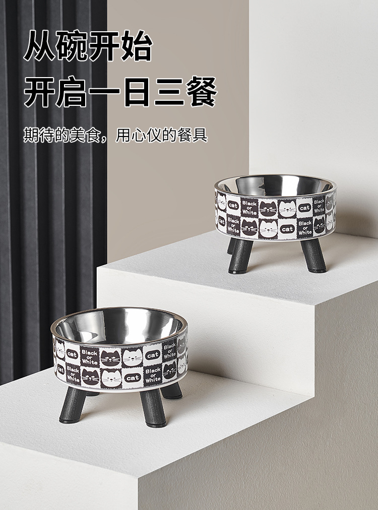 工厂跨境新品宠物碗高脚碗复古风萌趣宠物防颈椎猫碗狗盆不锈钢碗