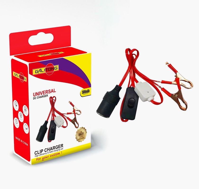 Clip charger, battery clip charger, USB clip charger, one tray, two clips charging Specification drawing