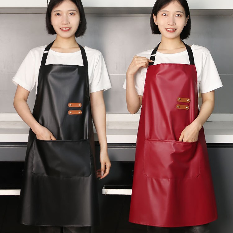 新款皮革围裙女家用防水防油耐脏工作服厨房餐饮饭店围腰劳保围裙详情6