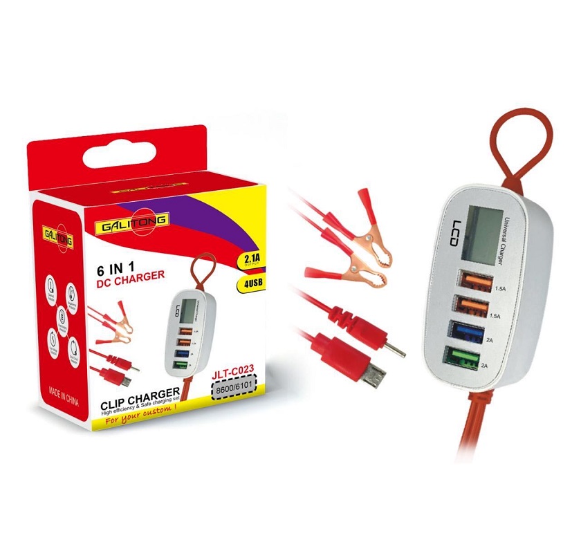 USB clip charger, one tray, two clips, USB charger, battery clip charger full figure