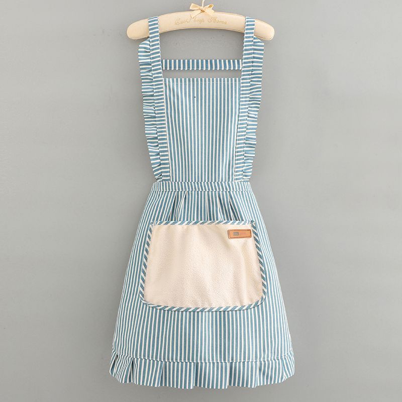 棉麻公主裙围裙透气防油污家用做饭餐饮工作服女士花边洋气时尚