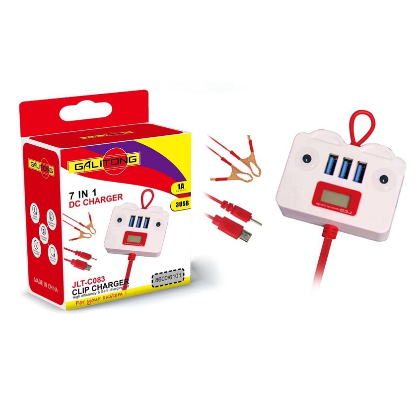 USB port clip charger, one tray, two clips charger, USB charger, battery clip charger details Picture