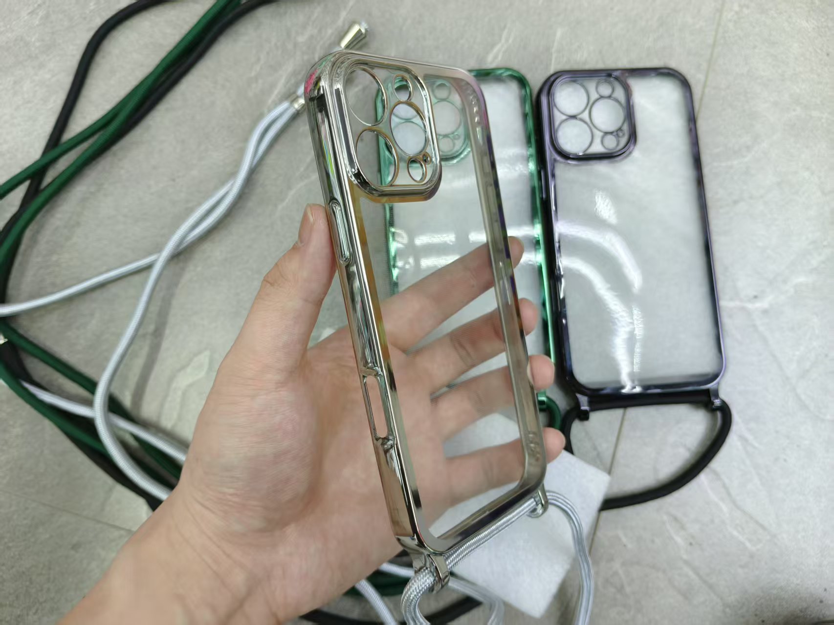 Electroplated edge transparent tpu lanyard phone case Specification image