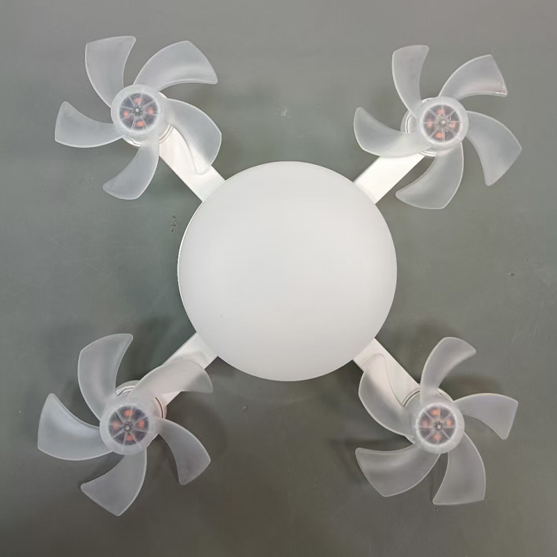 New cross-border simple integrated fan lamp, creative bedroom pendant lamp, silent remote control, energy-saving and eye-protecting night lamp, 2025 new dining room lamp, large wind E27 screw mouth, European, American and North American family lamp, three-head and four-head ceiling fan lamp details Picture