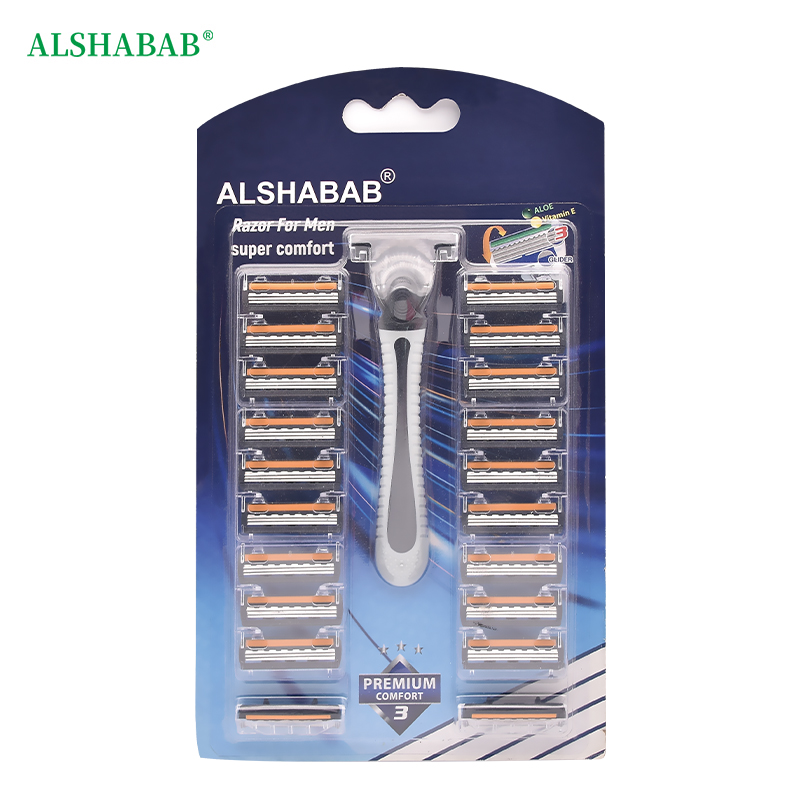 ALSHABAB吉派一次性三层不锈钢刀片剃须刀20+1替换刀头刮毛刀男女通用除毛器