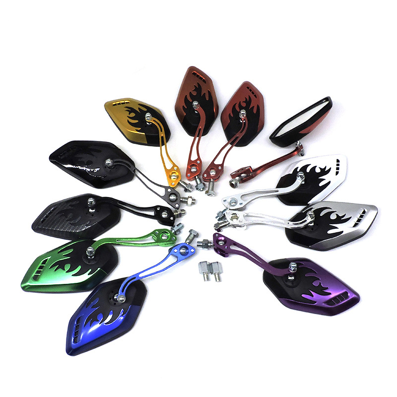 Motorcycle electric car general accessories Personality flame pattern aluminum alloy general reflector Rearview mirror reverse mirror full figure