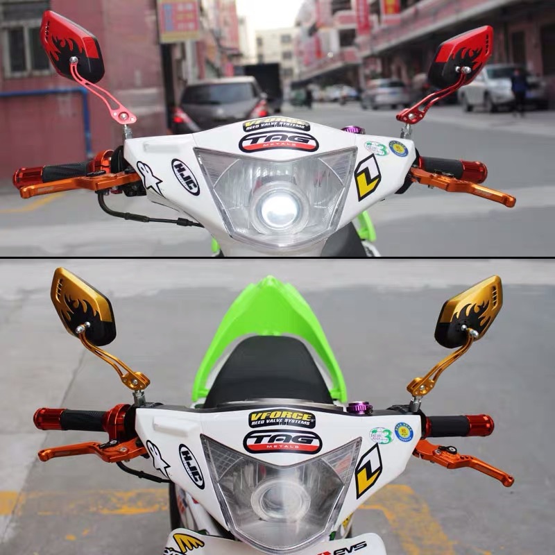 Motorcycle electric car general accessories Personality flame pattern aluminum alloy general reflector Rearview mirror reverse mirror details Picture