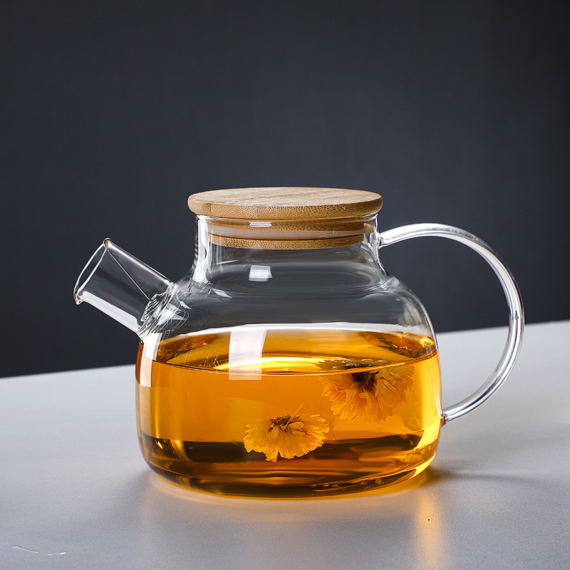 高硼硅玻璃茶壶果汁扎壶 凉水壶明火加热竹盖壶家用冷水壶花茶壶 详情图5