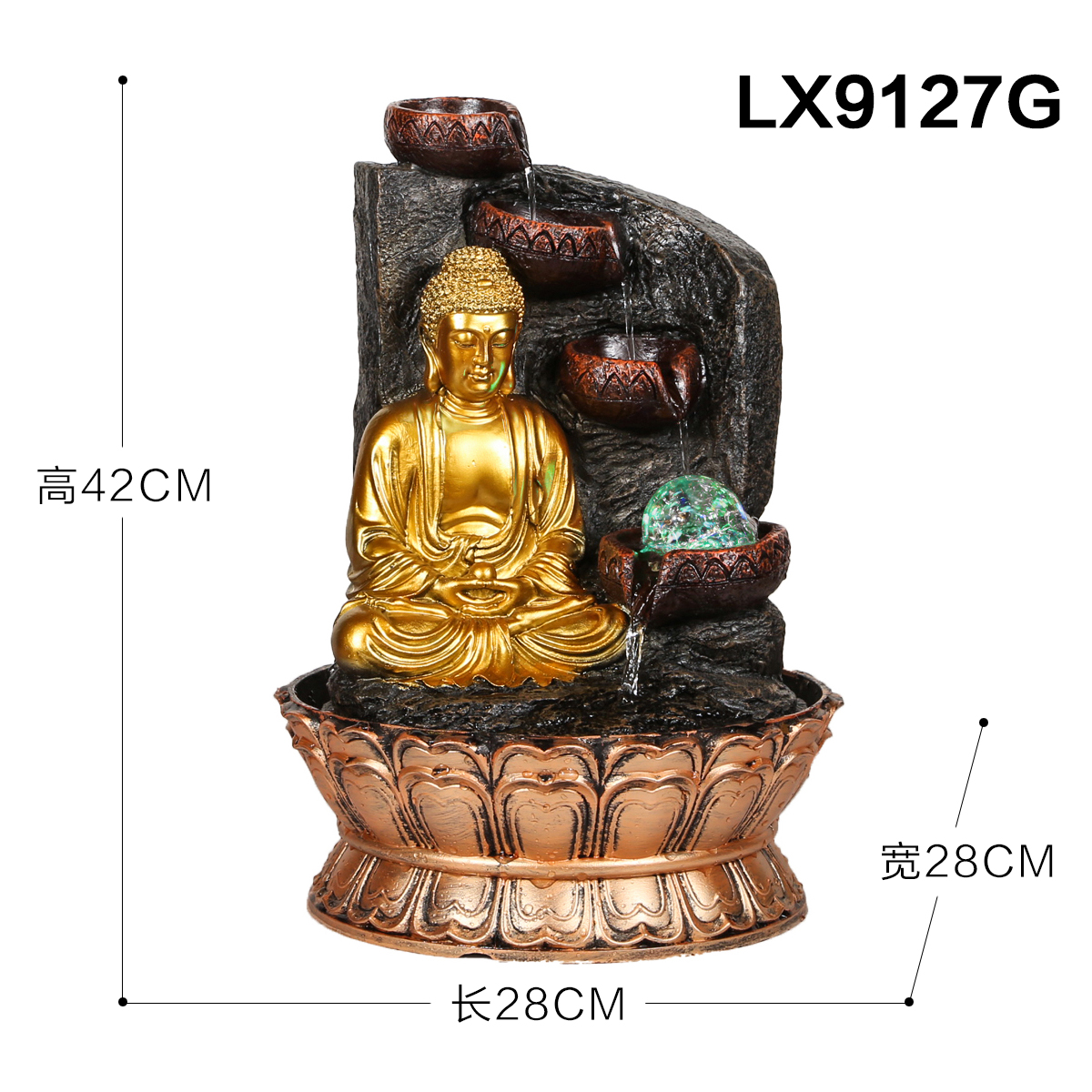 佛像buda 树脂工艺品流水摆件喷泉风水球加湿器假山流水工艺品释迦摩尼佛