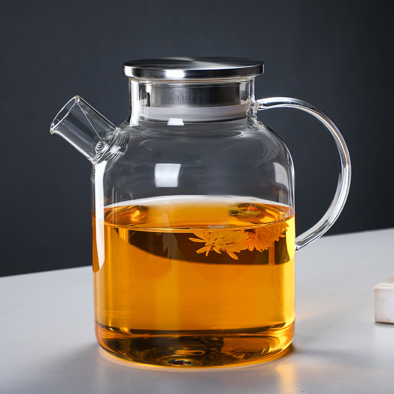 高硼硅玻璃茶壶果汁扎壶 凉水壶明火加热竹盖壶家用冷水壶花茶壶 详情图7
