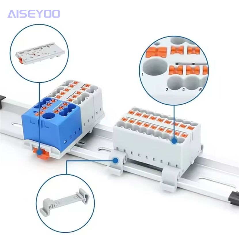 The through-hole terminal block KV225, with one input and multiple outputs, is equipped with a wire parallel divider rail PTFIX of 6X2.5mm Specification image