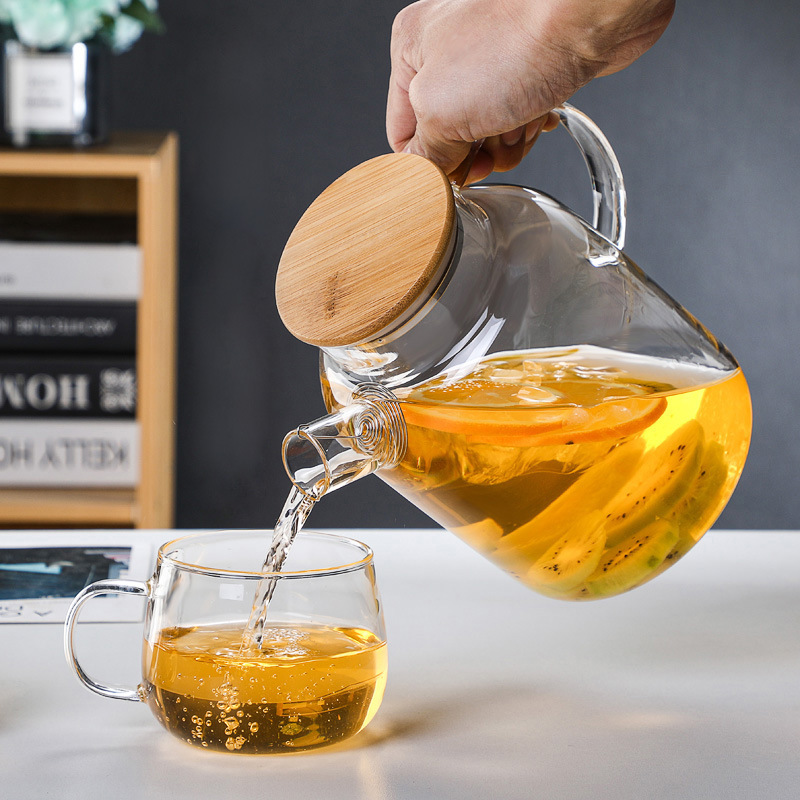 高硼硅玻璃茶壶果汁扎壶 凉水壶明火加热竹盖壶家用冷水壶花茶壶 详情图4