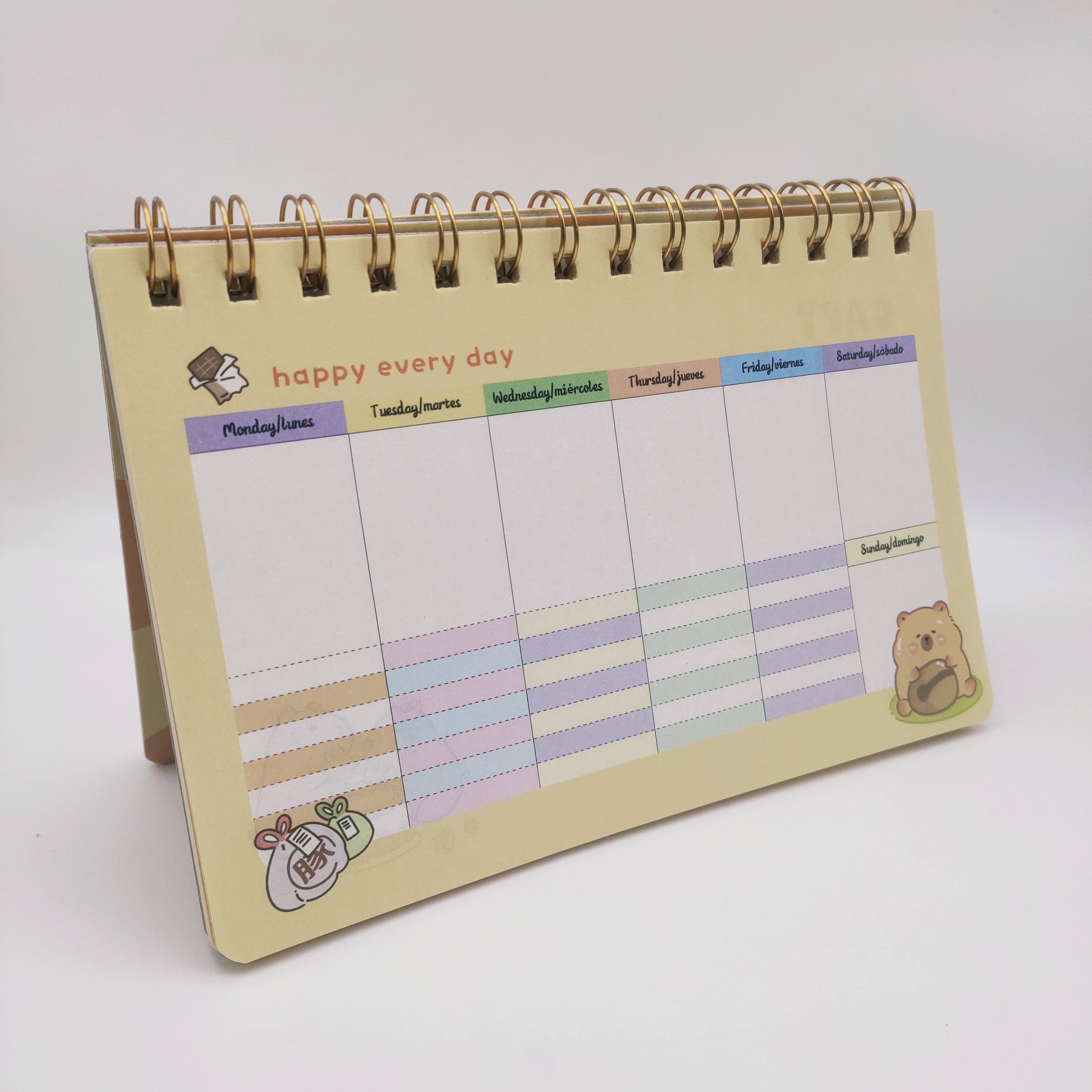 Capibara cute cartoon flip up up plan semanal calendario de mesa coil book Specification image