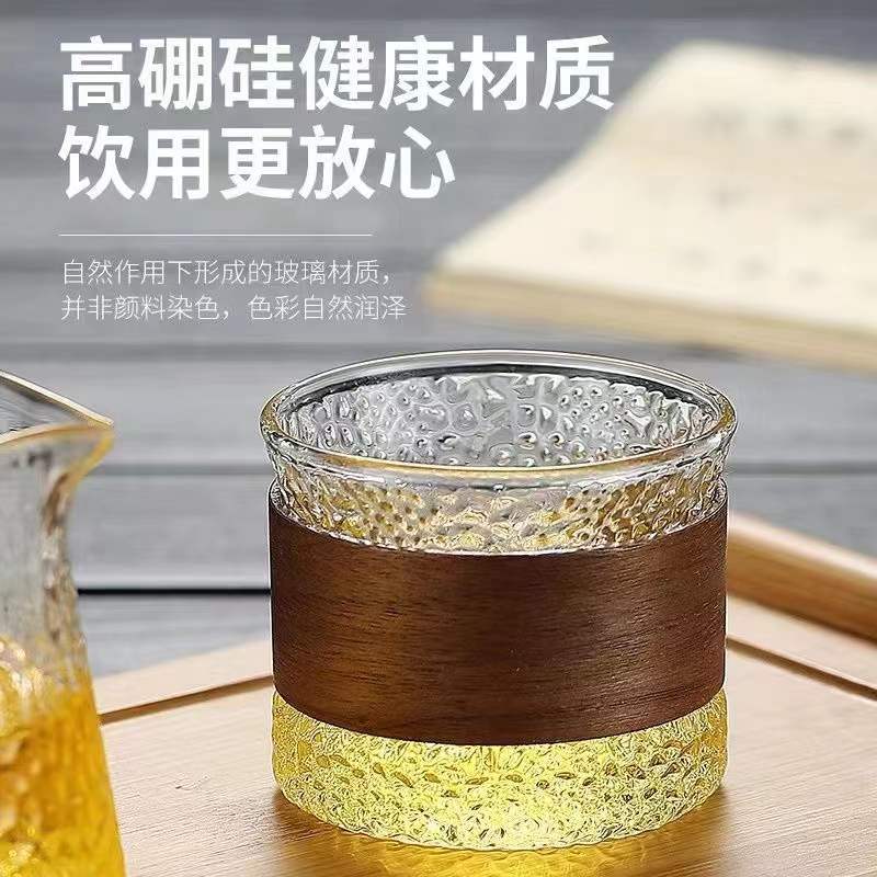 日式耐热玻璃品茗杯隔热高硼硅主人杯家用锤纹防烫玻璃茶杯咖啡杯详情图5