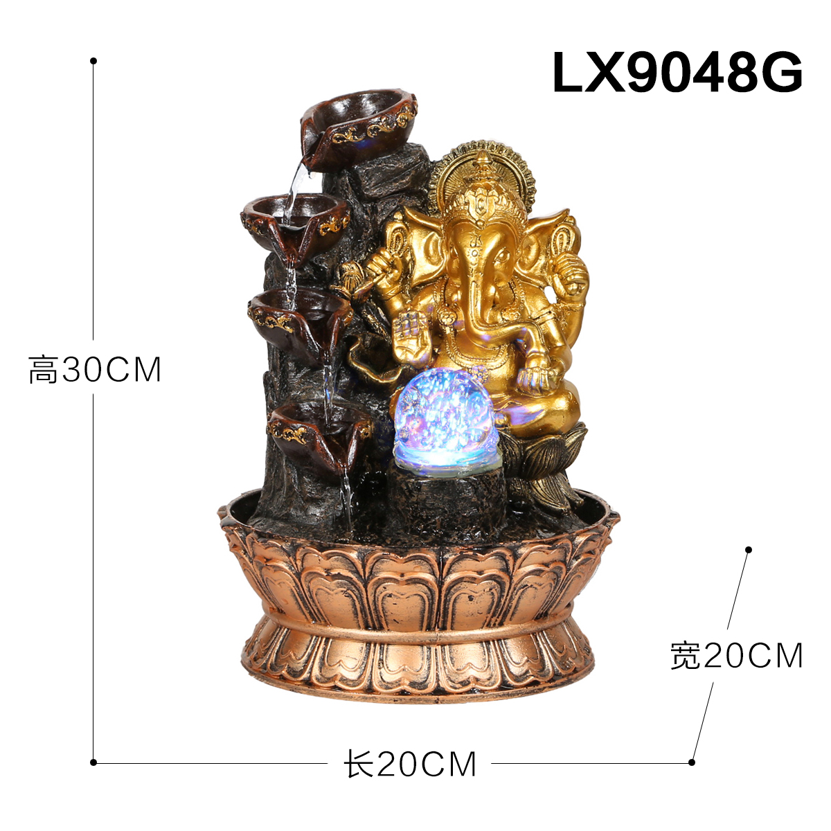 印度象神ganesha树脂工艺品流水摆件喷泉风水球加湿器假山流水工艺品