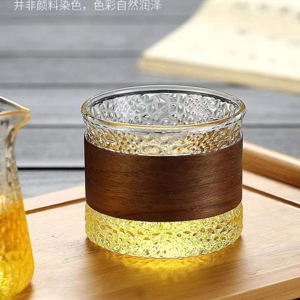 日式耐热玻璃品茗杯隔热高硼硅主人杯家用锤纹防烫玻璃茶杯咖啡杯白底实物图