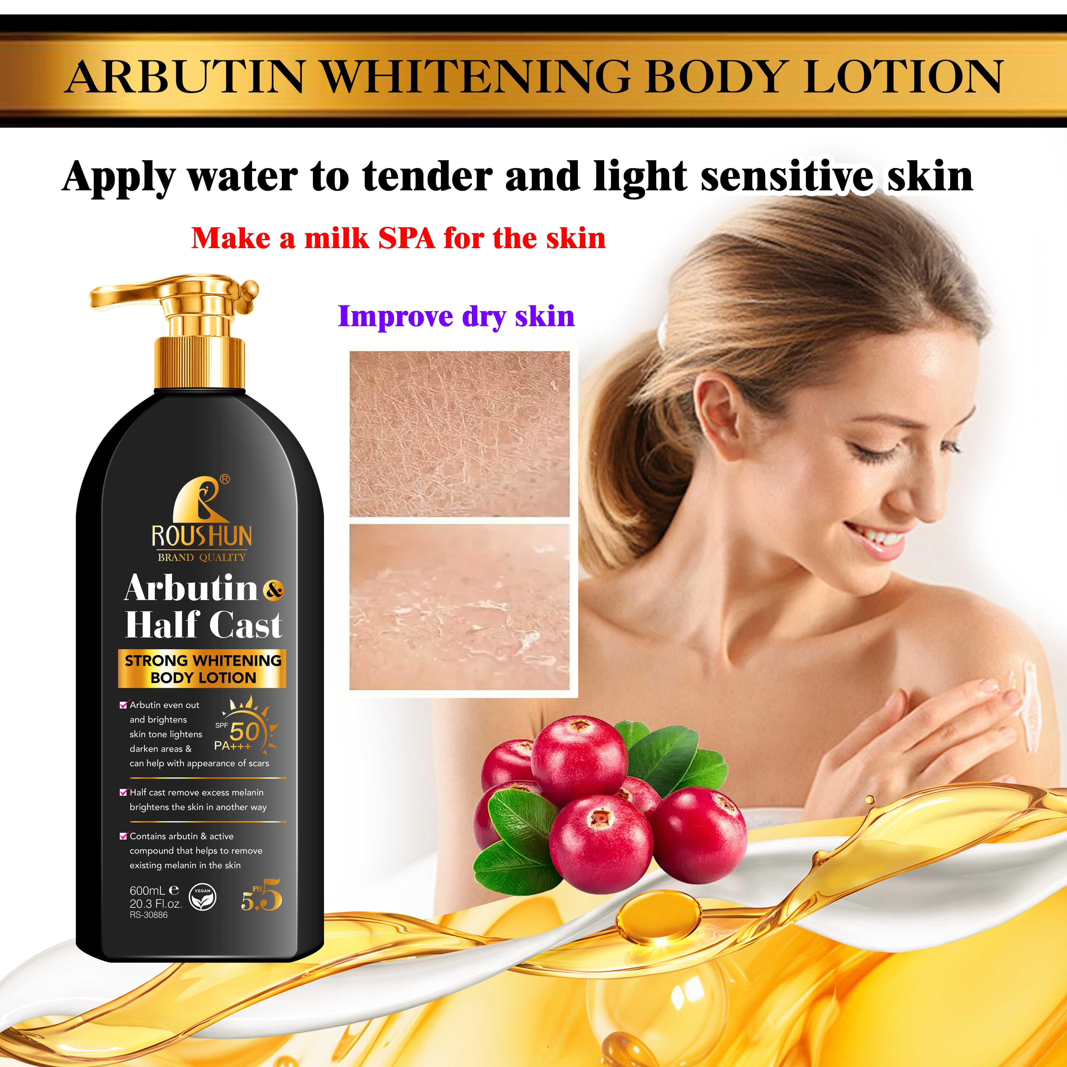 ROUSHUN arbutin Body lotion arbutin & half Cast body lotion Application Scenario
