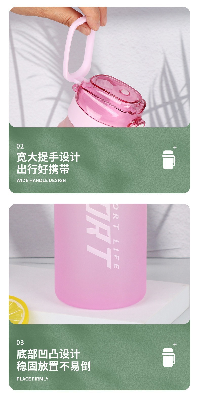 X158-8332 gradient color water cup, large capacity, high appearance level, frosted outdoor sports water bottle, fashionable spring lid, direct drinking detail image 8