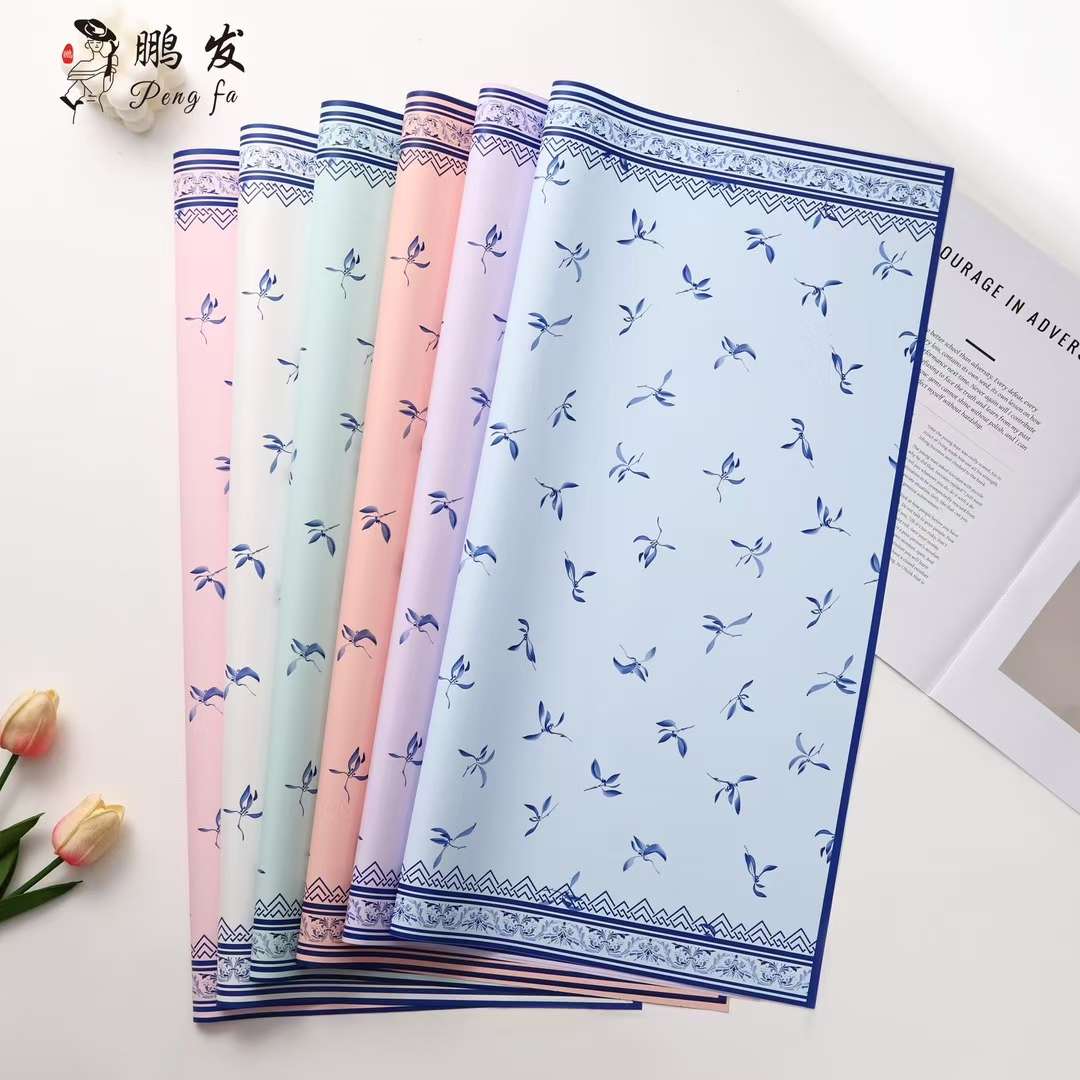 Pengfa Packaging Factory Store's blue and white porcelain thickened waterproof Ouya paper flower bouquet, special fresh flower wrapping paper for flower shops. Valentine's Day rainy Jiangnan fresh and elegant blue and white porcelain style packaging, making gift-giving super stylish detail image 5