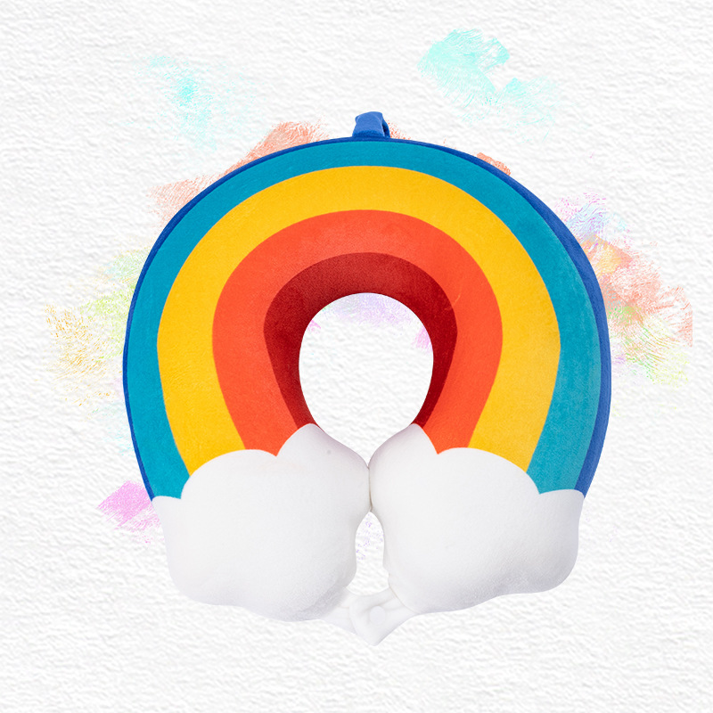 Cartoon-printed rainbow memory foam round mold U-shaped pillow, Kanglewu office travel midday rest neck pillow, airplane neck pillow wholesale Specification image