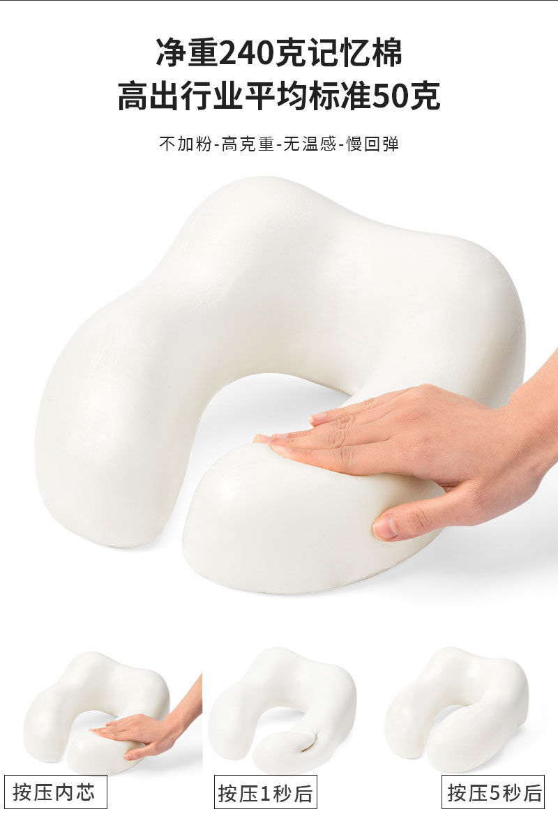简约商务记忆棉驼峰U型枕 康乐屋纯色+磁力布护颈枕 办公差旅颈枕批发详情10