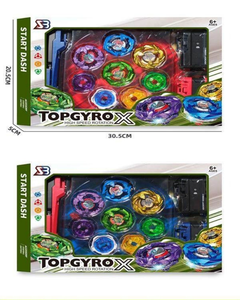 Handle + 2 large scale transmitter + 4 gyroscopes + 4 gyroscope feet + gyroscope disk. Fun, stress-relieving and casual rotating alloy gyroscope for children Specification image