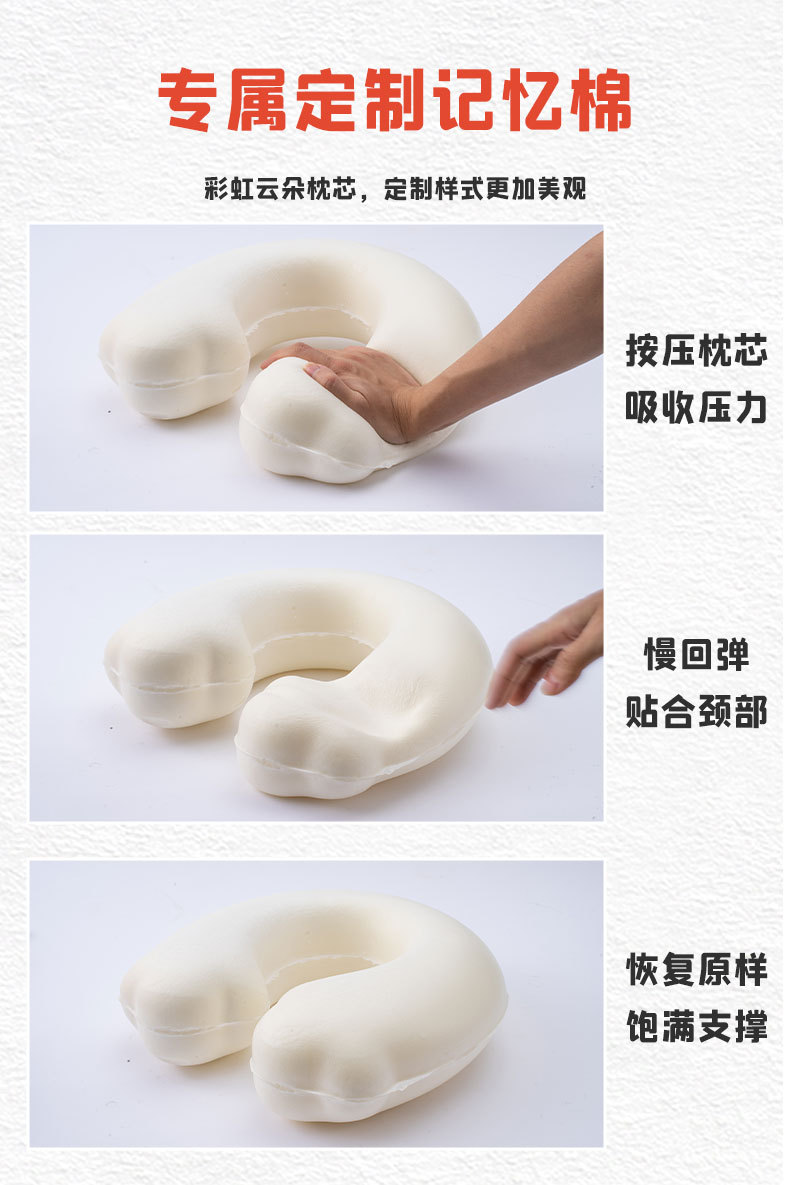 卡通印花彩虹记忆棉圆模U型枕 康乐屋办公旅行午休护颈枕飞机颈枕批发详情10