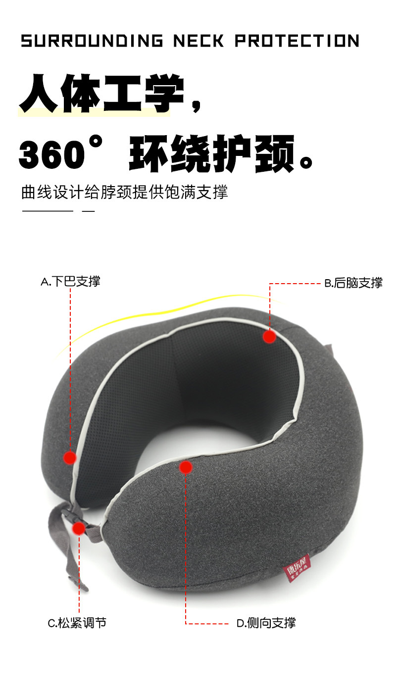 Wholesale of simple and modern business memory foam U-shaped pillow, Kanglewu cationic mesh fabric slow rebound neck pillow pic 3