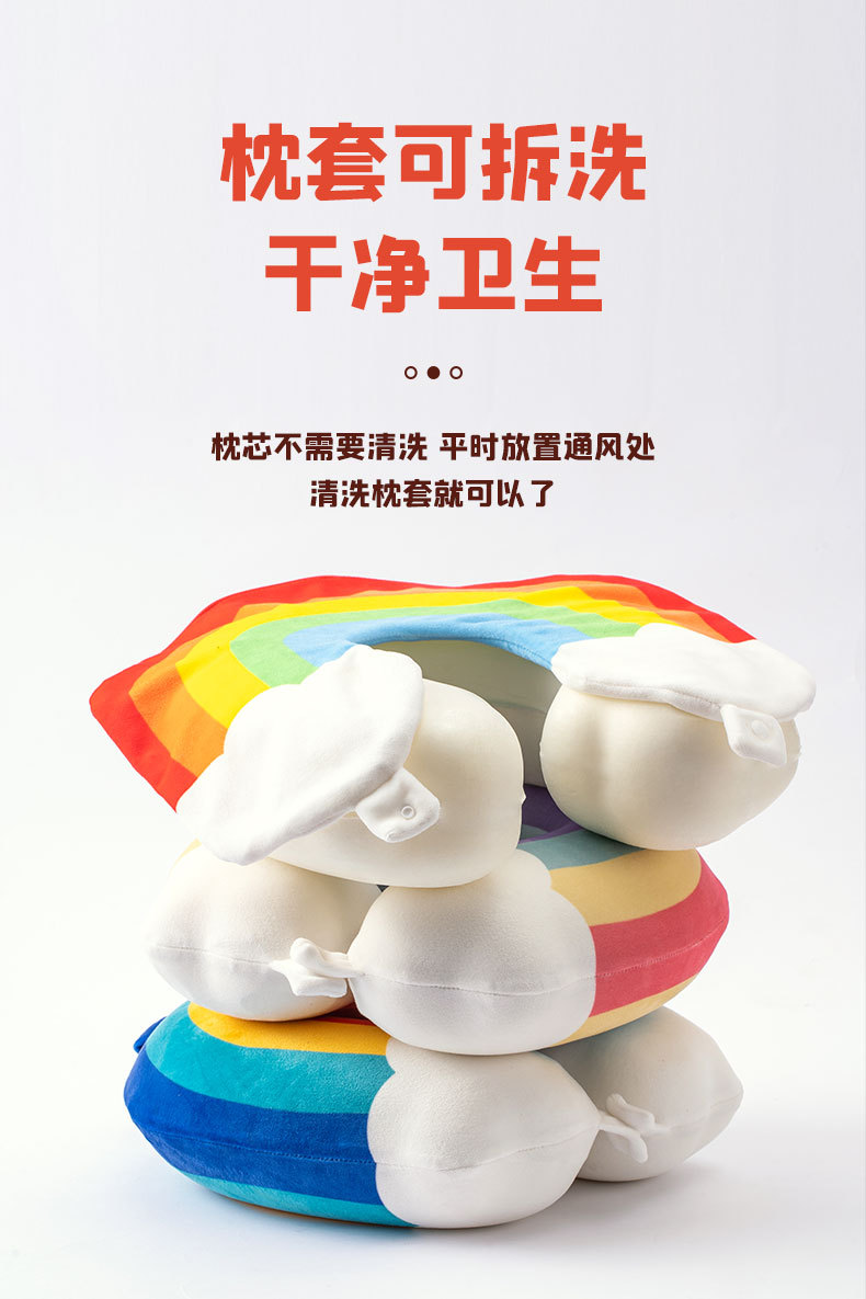 卡通印花彩虹记忆棉圆模U型枕 康乐屋办公旅行午休护颈枕飞机颈枕批发详情9