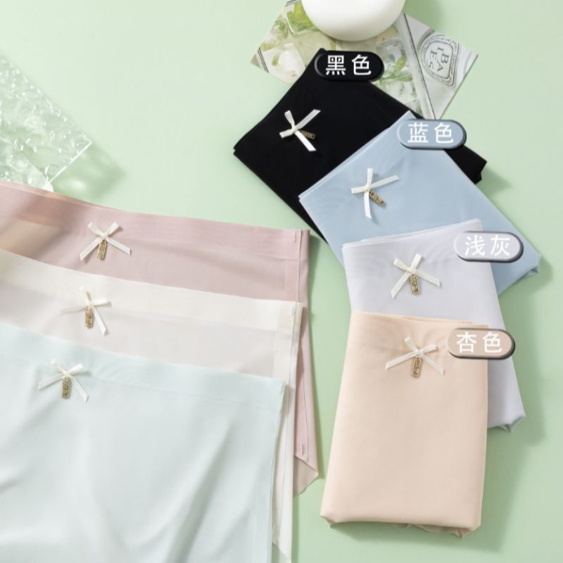 Wholesale of summer thin women's ice silk seamless mid-waist breathable cotton crotch bow women's ice silk triangle underwear Item Picture