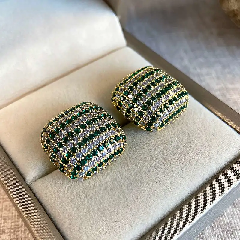 European and American light luxury zirconia geometric earrings, super sparkling micro-inlaid zirconia square stud earrings, fashionable earrings detail image 7