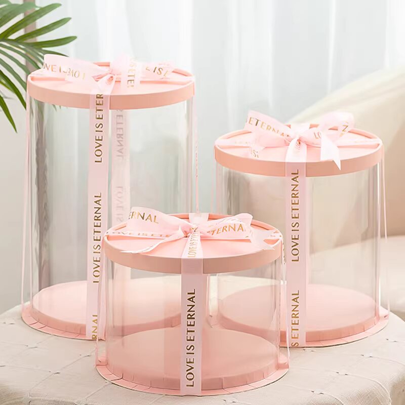 圆形透明蛋糕盒子4寸6寸8寸10寸12 单双层加高定制生日网红包装盒粉色蛋糕包装盒详情1