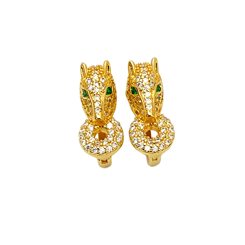 Diamond-encrusted leopard head light luxury ear buckles, versatile, fashionable and niche design animal earrings, light luxury high-end ear accessories D-shaped buckles detail image 7