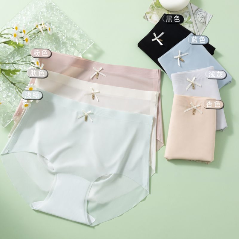 Wholesale of summer thin women's ice silk seamless mid-waist breathable cotton crotch bow women's ice silk triangle underwear details Picture