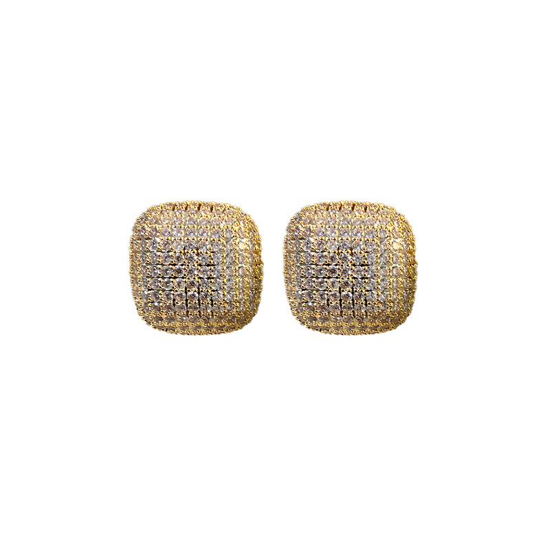 European and American light luxury zirconia geometric earrings, super sparkling micro-inlaid zirconia square stud earrings, fashionable earrings detail image 8