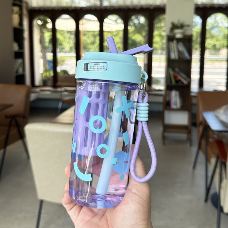 X152-7015 New plastic coffee cup, tea-water separation straw direct drinking cup, portable student outdoor tea brewing cup details Picture