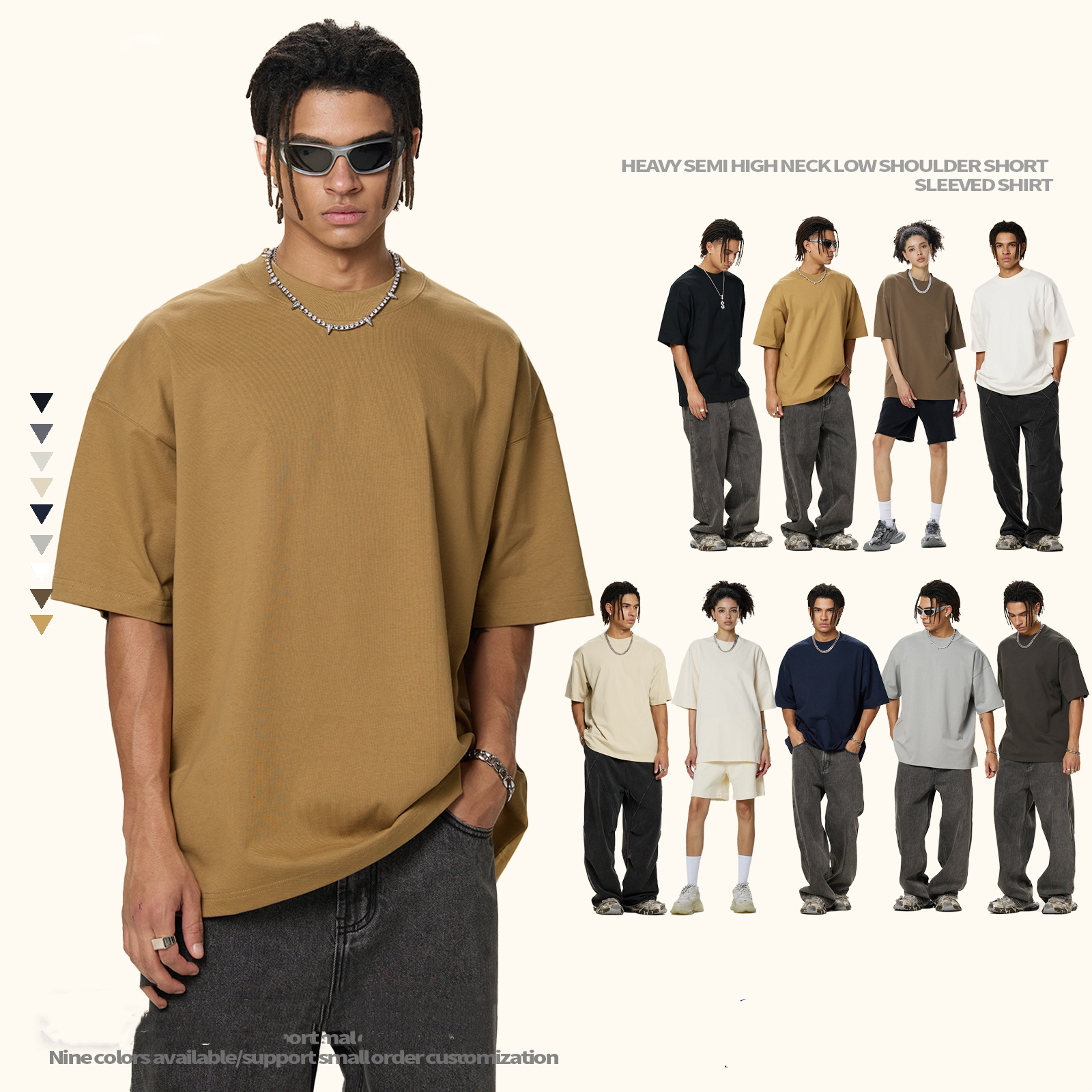 350G heavyweight cotton short-sleeved men's T-shirt details Picture