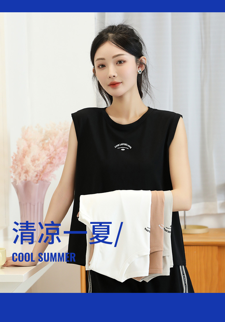 25年亲肤棉女装新款无袖T恤 女式休闲舒适衣服 时尚百搭T恤批发 优质面料透气吸汗详情4