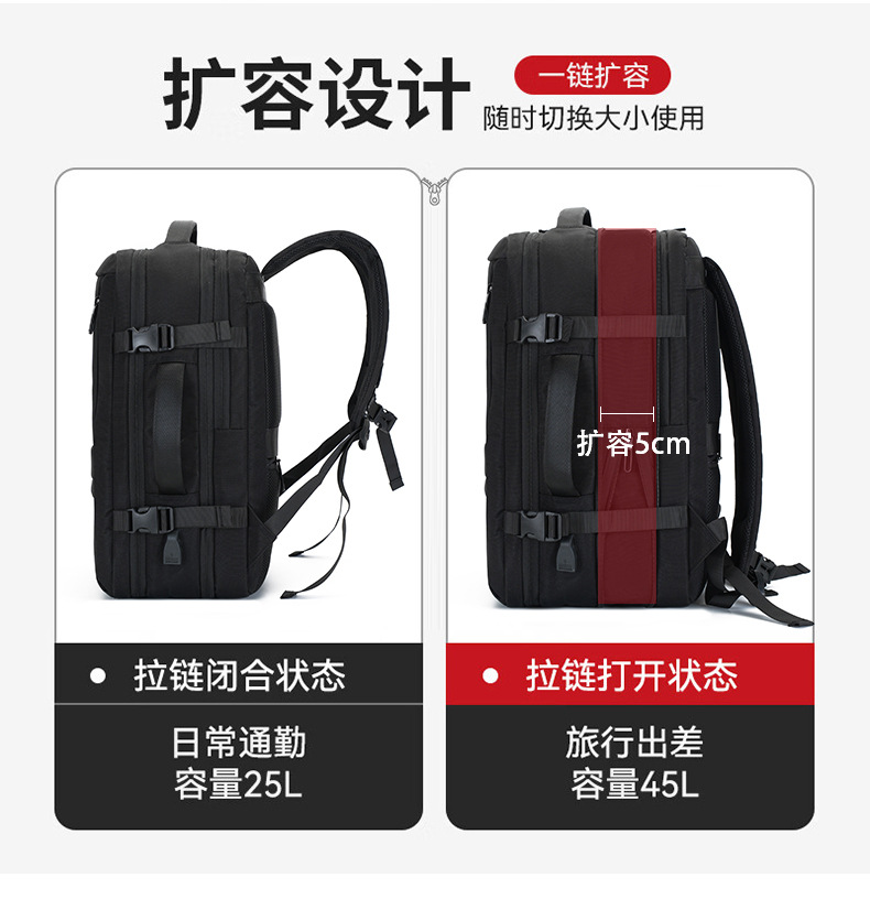 双肩包男高级感出差旅游商务通勤短途旅行包包大容量学生电脑背包 详情图5