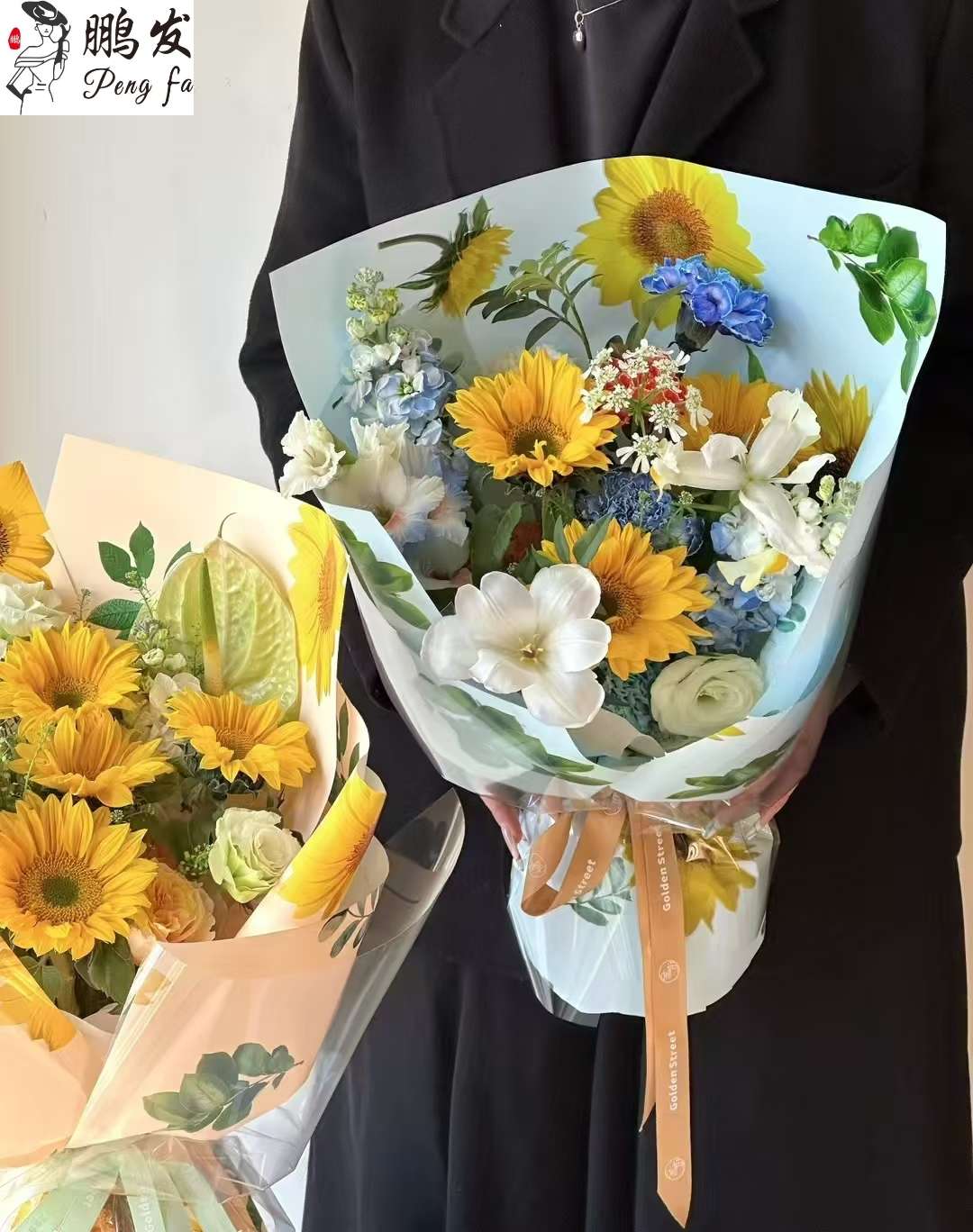 Pengfa Packaging Factory Store's Creo Paper Sunflower has won the championship in flower bouquet wrapping paper for graduation season, high school entrance examination and college entrance examination. diy sunflower fresh flower wrapping paper, flower bouquets, floral art, special materials for flower shops, thickened, waterproof, and elegant Item Picture