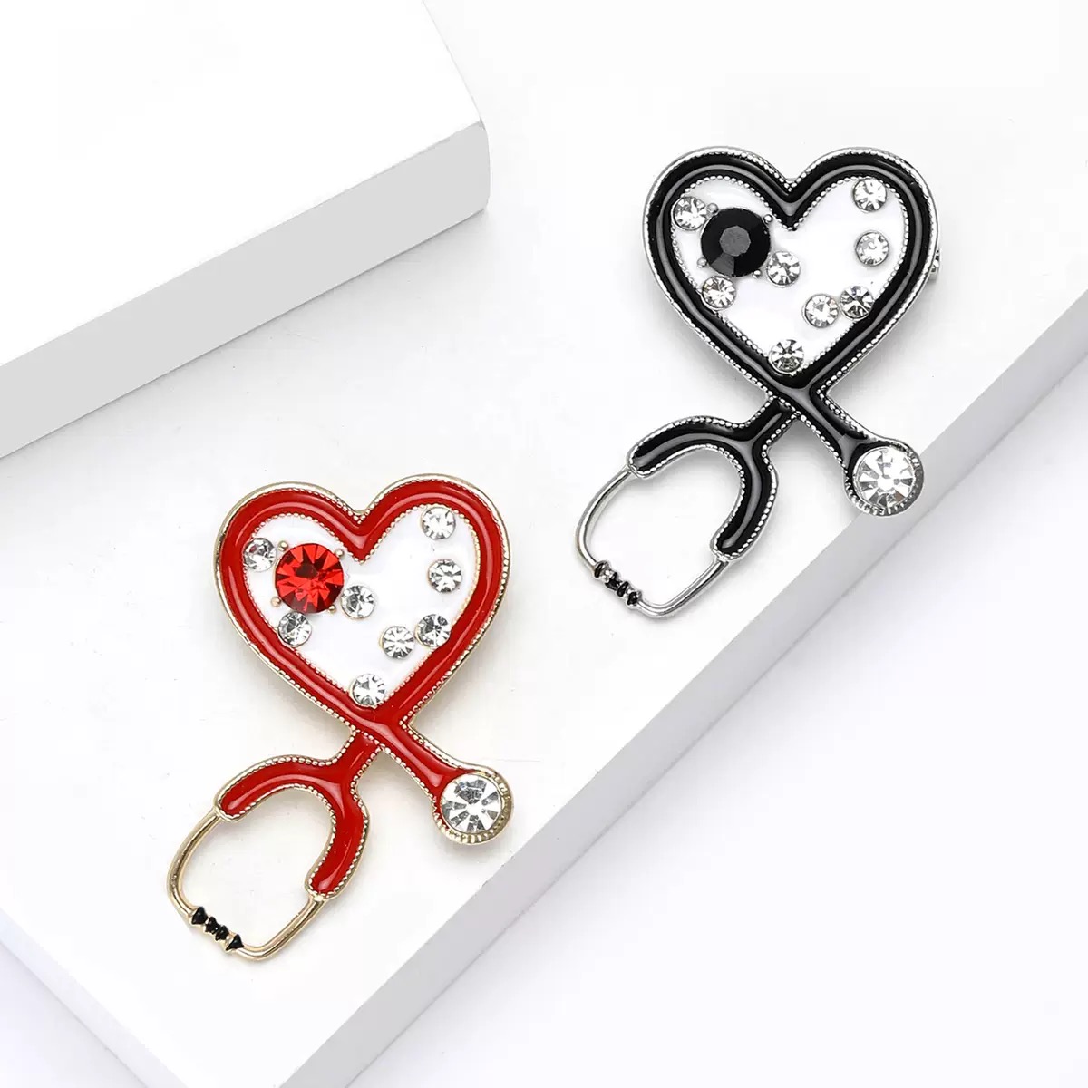 2025 Ziyang New Gentle and Simple Alloy Water Diamond Heart Stethoscope brooch