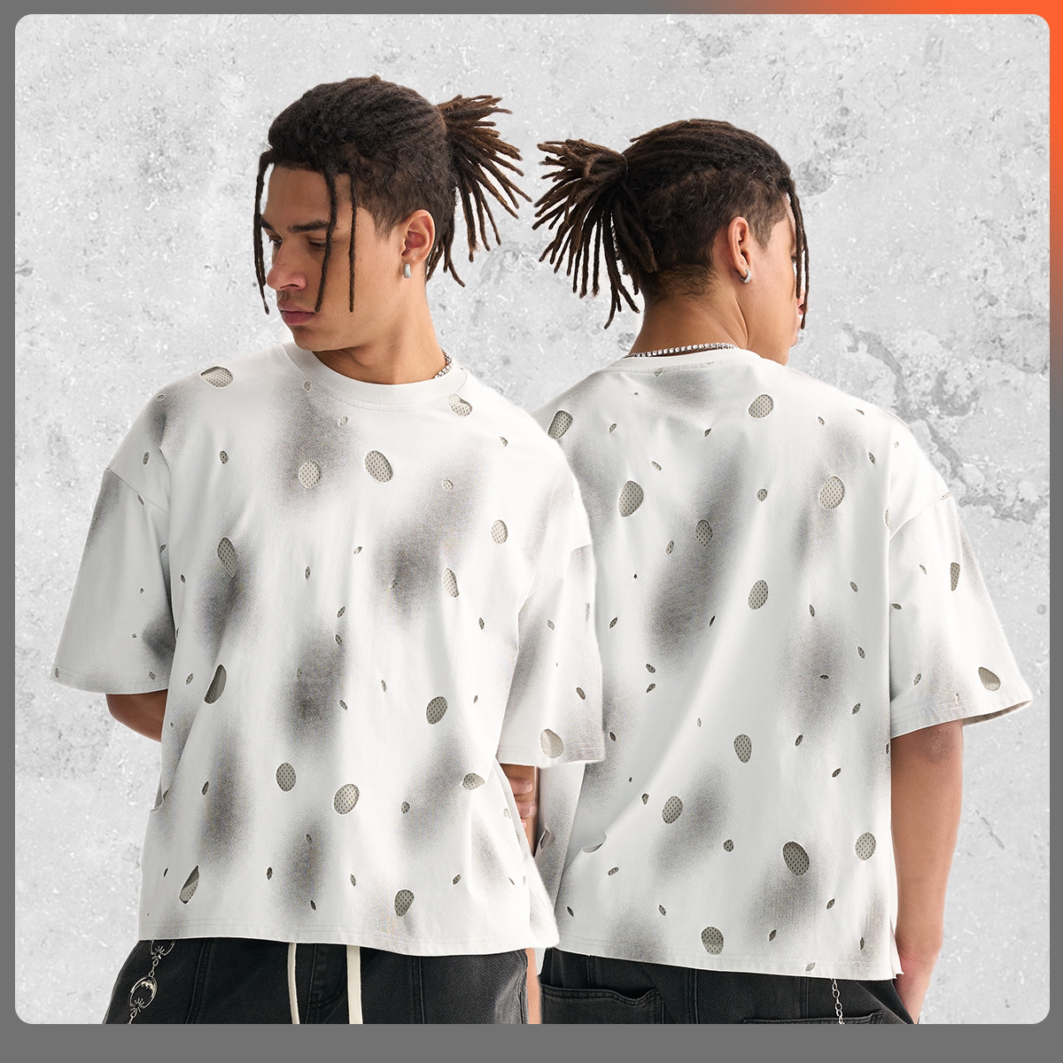 fake two-piece hole old T-shirt men's full figure