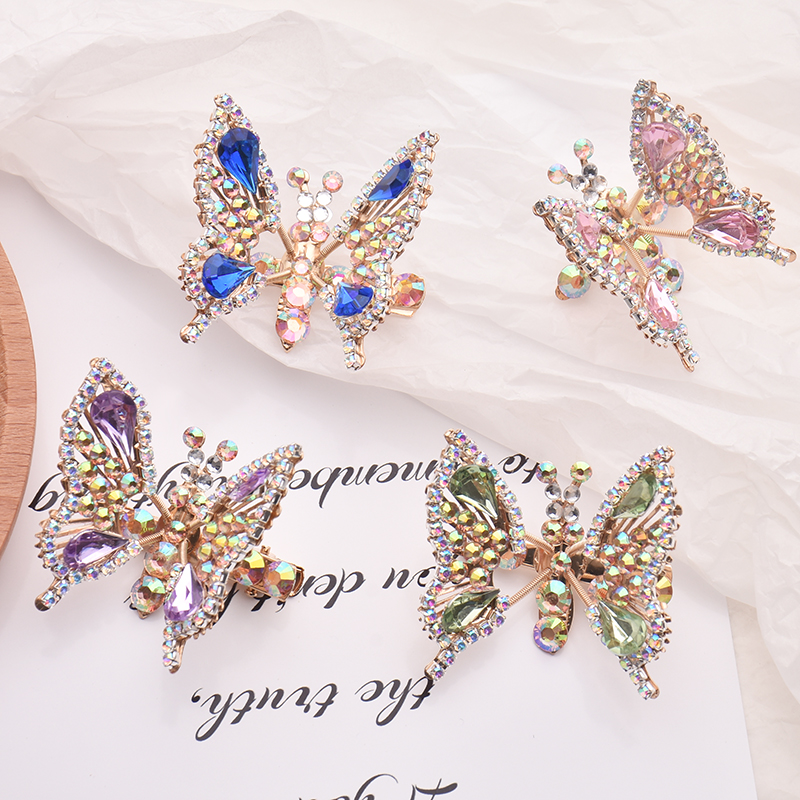 会动的蝴蝶儿童水钻发夹发卡新款可爱头饰夹子侧边夹碎发夹刘海夹可爱会动的水钻蝴蝶发夹小女孩发饰侧边夹碎发刘海夹