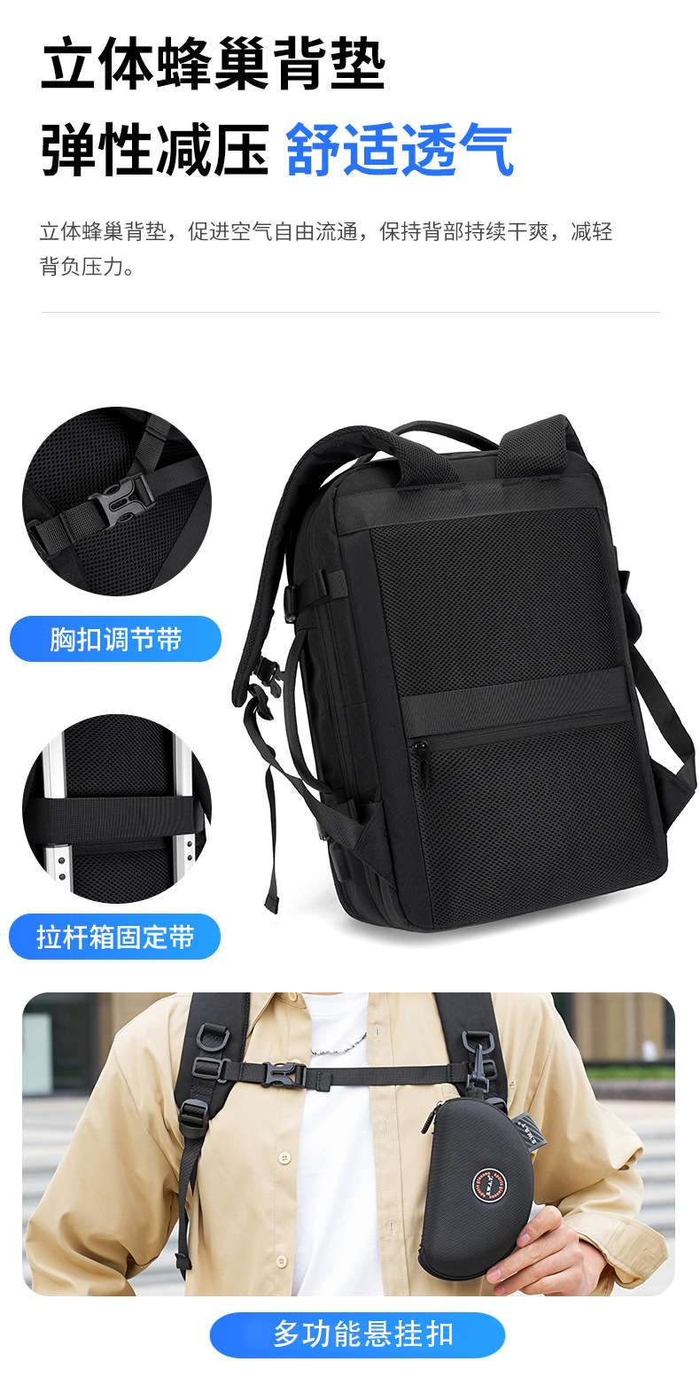 双肩包男高级感出差旅游商务通勤短途旅行包包大容量学生电脑背包 详情图17