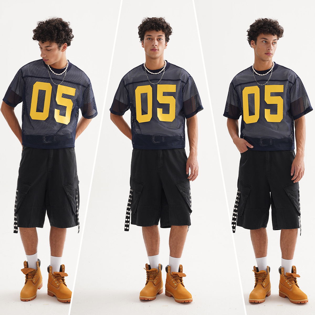 eyewear polygonal grid loose short-sleeved men's T-shirt full figure